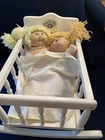 Vintage 1986 Cabbage Patch Wooden Rocking Cradle Crib w/ Pad Mat and 2 dolls