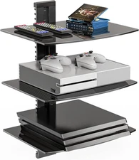 Floating Wall Mounted Shelf with 3 Tempered Glass Shelves for TV Game Consoles