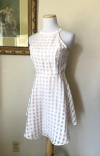 Lovers + Friends Mini Dress Small White Pink Gingham Skater Open Back Easter
