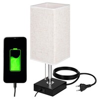 Tischleuchte E27 Usb A+C Ladefunktion Nachttischlampe Stoff Schwarz Masterled