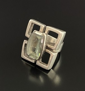 Lisa Jenks Faceted Green Topaz Sterling Silver .925 Vintage Modernist Large Ring