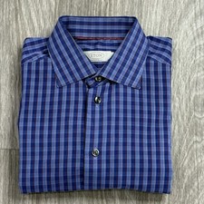 ETON Contemporary Blue Check Long Sleeve Men  s Button Up Shirt Sz Large