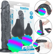Schwarz flexibler Dildo mit Saugnapf Groß Penis mit Hoden, Ejakulation 25 cm