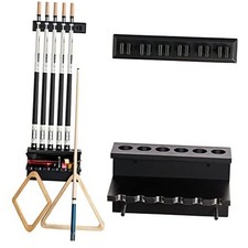 Wall Mount Pool Stick Holder - Billiards Pool Cue Rack Hardwood Pool 6 Black