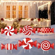 Christmas Candy Yard Sign with Stakes Waterproof Outdoor Red