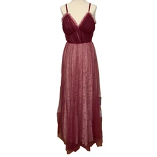 TRUE DECADENCE Rasberry Lace Tulle Overlay Maxi Dress Size S