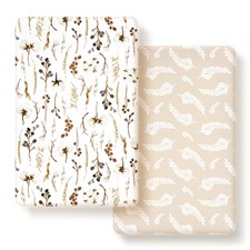 Stretchy Ultra Soft Jersey Knit Fitted Pack n Play Sheets Set 2 Pack, Neutral...