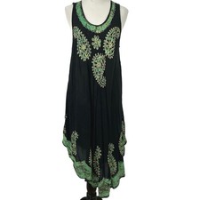 Women Sleeveless Embroidered Mini Dress Boho Fairy Hippie Beach Black One Size