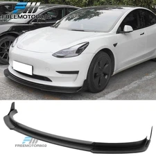 Fits 17-23 Tesla 3 V4 Style 3PCS Matte Black Front Bumper Lip Spoiler+ Winglets