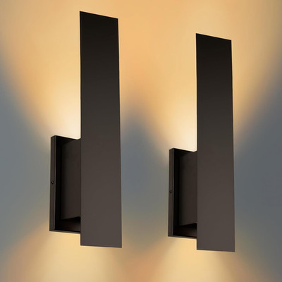 Modern Wall Sconces Set of 2, Dimmable Up Down Wall Lights, Hardwired, Matte Bla