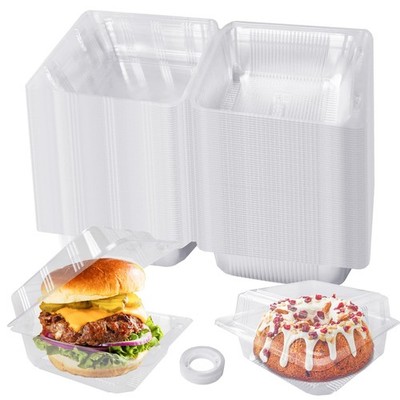 Haawooky 100 Pcs Clear Plastic Square Hinged Food Container,Disposable Cake S...