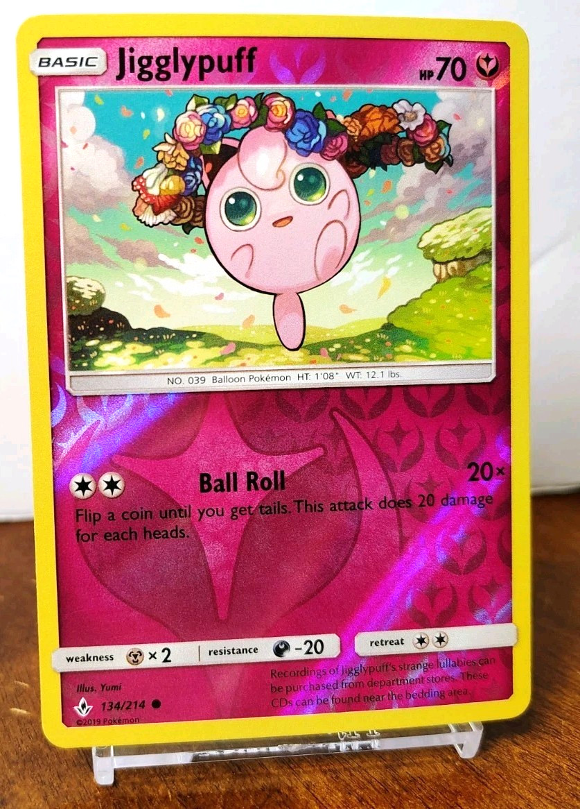 POKEMON JIGGLYPUFF 134/214 REVERSE HOLO UNBROKEN BONDS LP-NM GREAT ART
