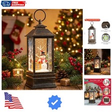 10" Christmas Snow Globe Lantern with Farm Snowman  Lighted Swirling Glitterin...