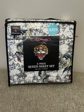 Ed Hardy 6 Piece Sheet Set Dragon Skull Multi Colored Size Queen