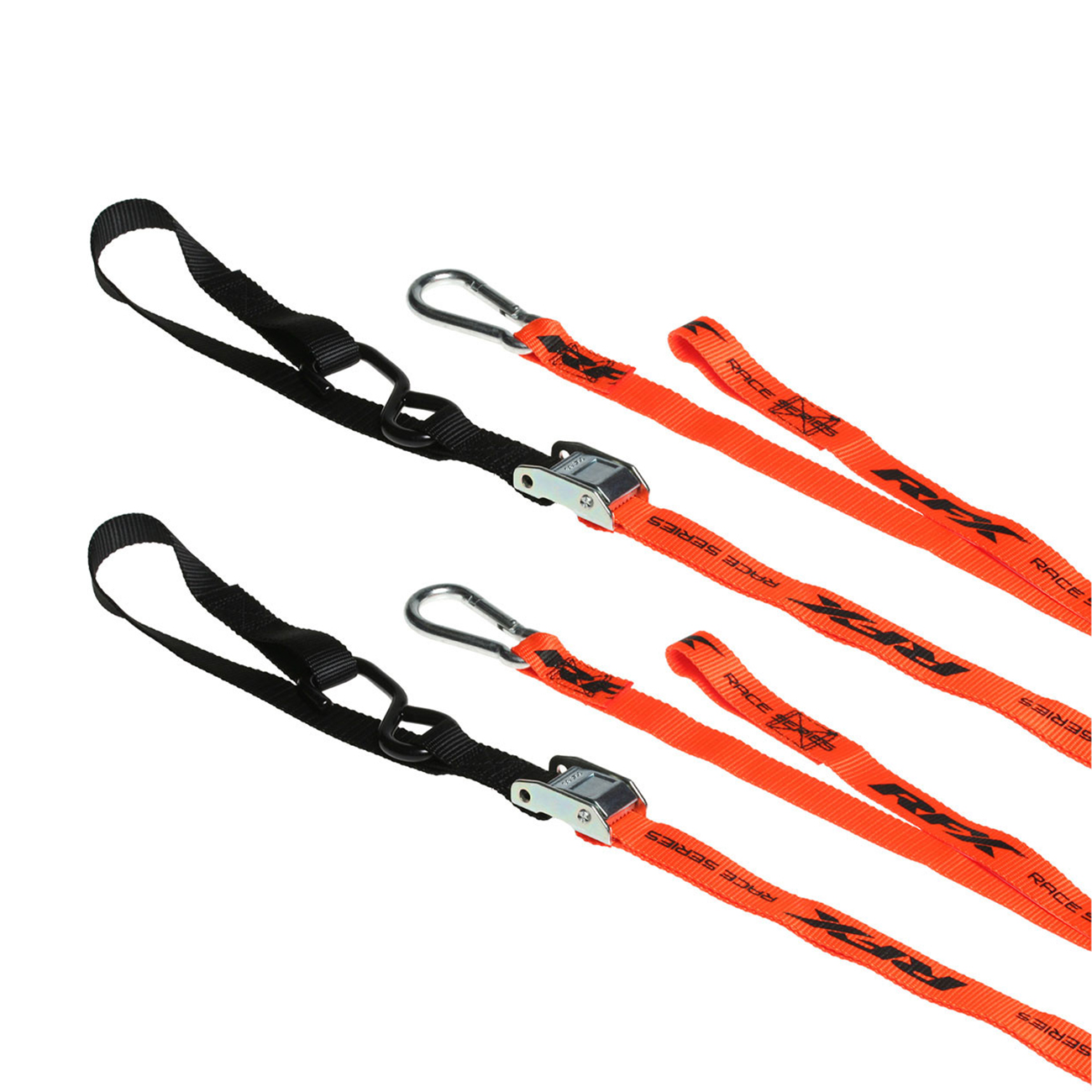 RFX Race Series 1.0 Tie Downs with extra loop and carabiner clip Orange/Black