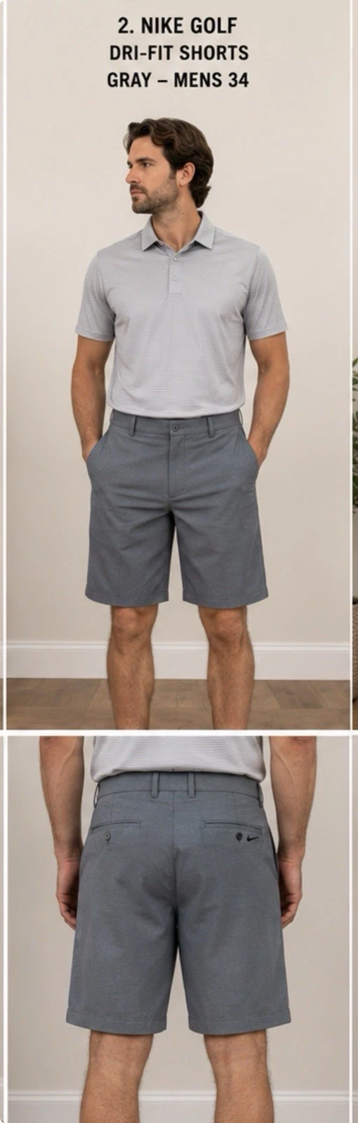 Nike Golf Dri Fit Golf Shorts Gray Mens 34 Flat Front Performance Casual