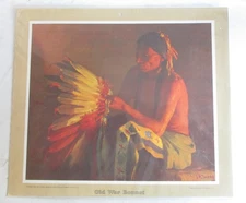 Vintage Santa Fe Railroad cardboard advertising print " War Bonnet" CR 1950