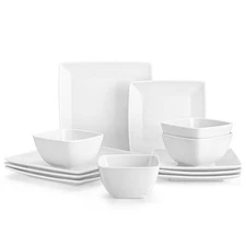 Soho Dinnerware Sets 12 Pieces, White Stoneware Square Place Setting, Dinner ...