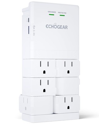 Wall Outlet with USB Ports & Surge Protection - Power Protect 8 Devices 6 Rot...