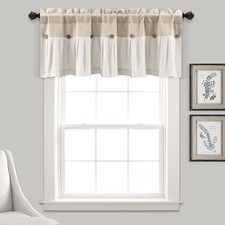 Linen Button Farmhouse Valance, 52" W x 18" L, Linen - Kitchen Curtains Valan...