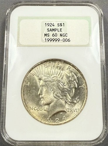 1924 Peace Dollar $1 - NGC MS60 Sample - Rare Date Sample Holder
