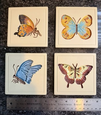 Vintage Boho Style Butterfly Coasters 4  With Storage Box Etched Painted Heavy 