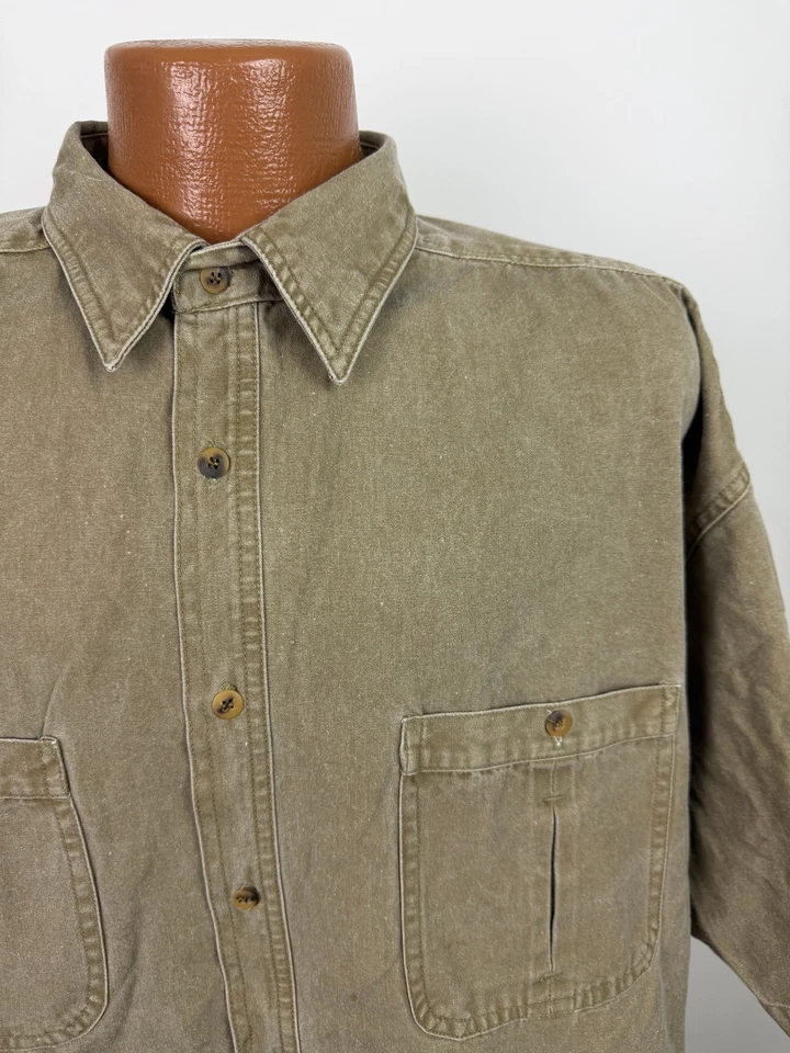 Vintage 90s Canvas Shirt Men XL Rugged Travel Work Minimal Pigment Dyed Heavy - Image 2 of 4