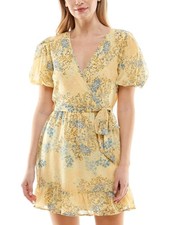 SPEECHLESS Womens Yellow Tie Lined Ruffle Pullover Short Dress Juniors XXS