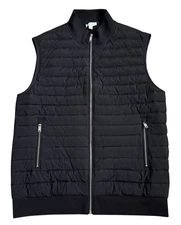 Reiss Funnel Neck Quilted Knit Vest Mens Sz LG Newfound Gilet Zip Pockets Black