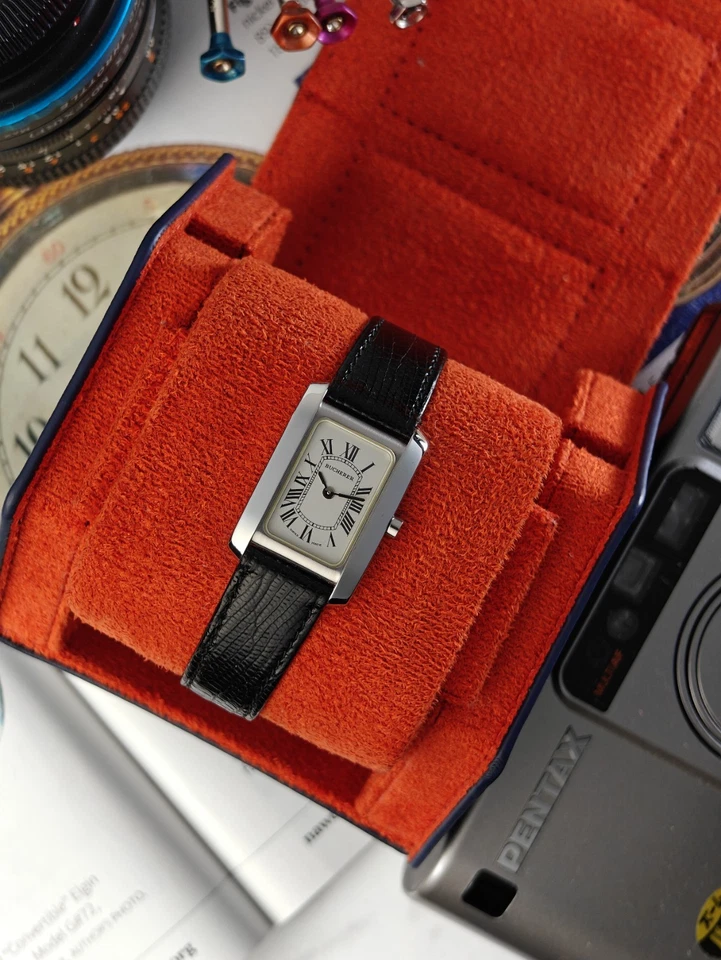 Bucherer Newton Tank Watch White Roman Dial Lizard Strap Swiss Quartz 20x30mm - Image 2 of 4