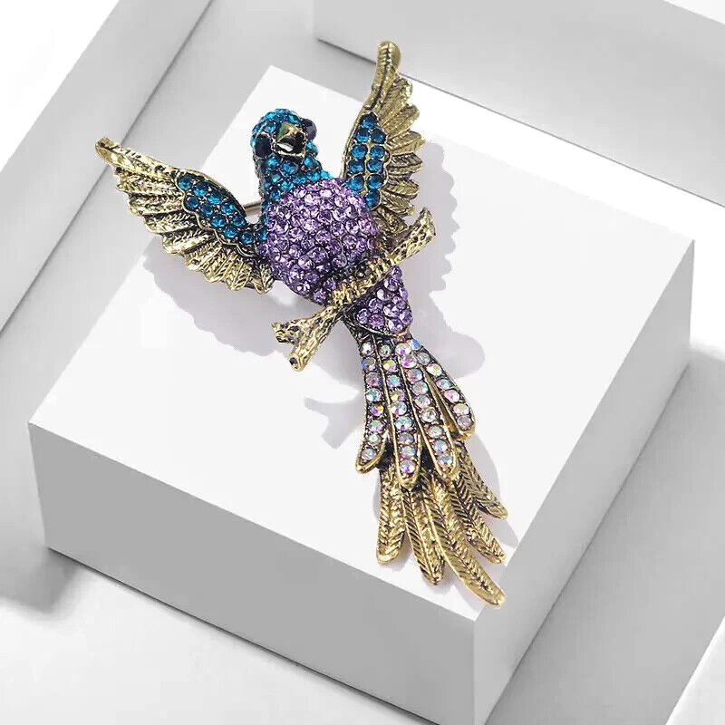 Luxury Shiny Colorful Rhinestone Bird  Brooch Accents Women Men Unique Gift New