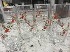 4 Vintage Anchor Hocking Climbing Red Rose 6" Highball Glass Tumblers LOOK