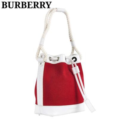 Burberry Rope Handle Drawstring Tote Bag Canvas Red From