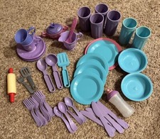40 Pc Child's Play Toy Kitchen Dishes, Tea Set, Silverware CDI, Disney- Vintage