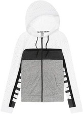 Victoria's Secret Pink Perfect Full-Zip Hoodie Sweatshirt Bling White Gray Marl