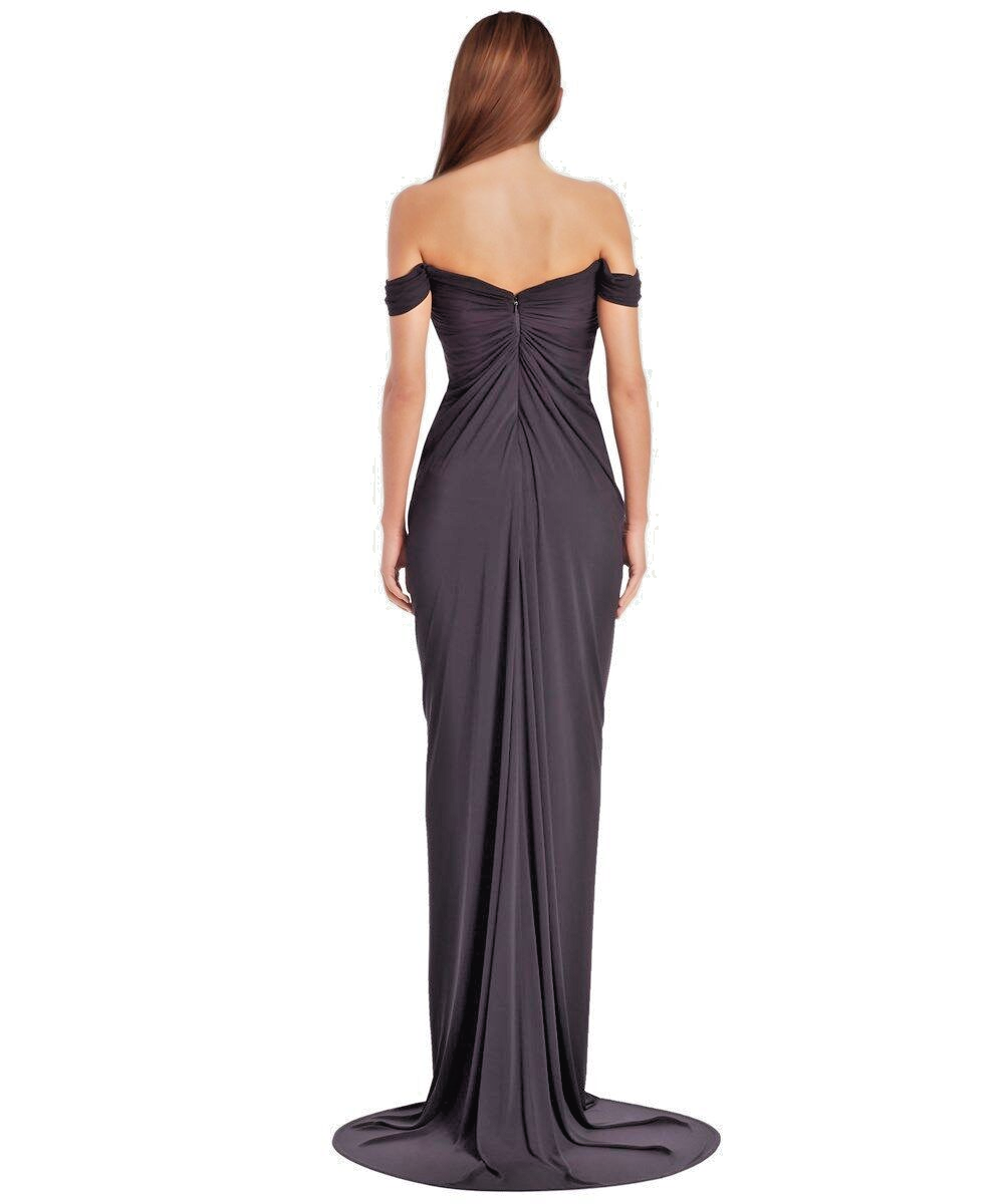 David Meister Womens Off-The-Shoulder Gathered Evening Dress Black 2