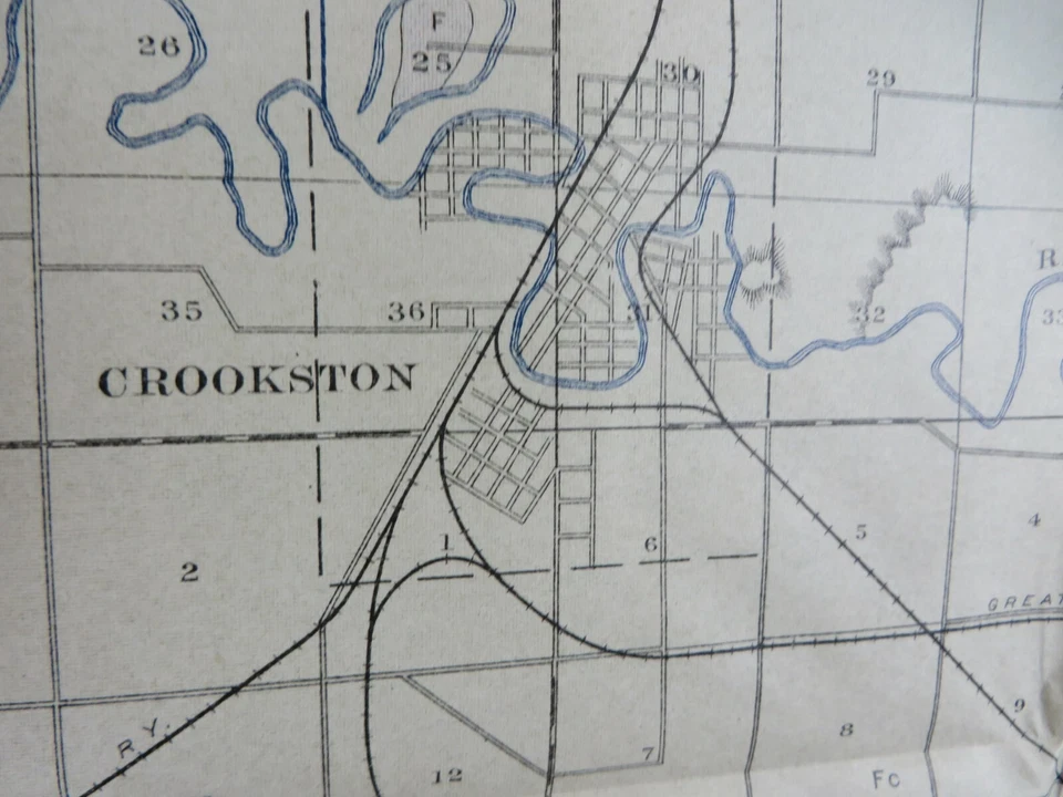 Mapa antiguo 1906 Crookston Minnesota Área Benoit E Grand Forks Climax #13210 Foto 2 de 4