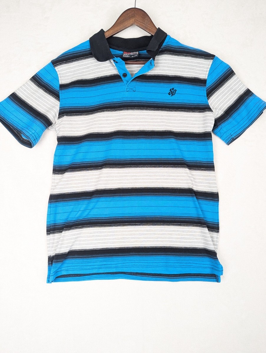 Boys Y2K Southpole Polo Size XL(20) Shirt Cyan Stripe Hiphop