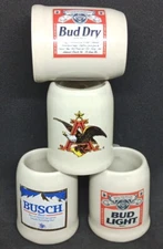Anheuser-Busch Bud Light Mini Ceramic Beer Steins Shot Glasses 3 + 1 *READ