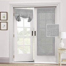 Natural Linen Blended Window Door Curtain-Privacy French Door 1 Dove Grey