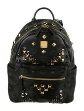 Auth Mcm Black Visetos Stark M Diamond Stud Backpack 