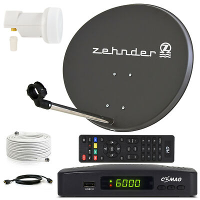 Zehnder SAT Anlage 60 cm Spiegel + Comag HDTV HD RECEIVER LNB grau 1 Teilnehmer