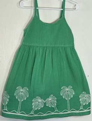 Old Navy Toddler Girl 5T Dress Spagehtti Straps Green Gauze White Palm Trees EUC