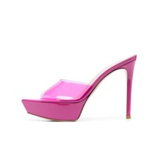 Womens Slip On Pointed Toe PVC Heel Stiletto Platform Summer Slippers Mules New