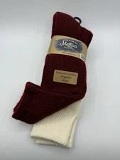 2 Pair Maggies Organic Wool Knee High Socks NWT Natural / Maroon Womens 6-9