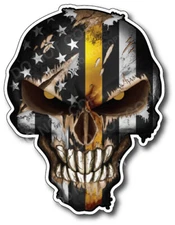 4x Thin Yellow Line Skull American Flag Window Sticker Vinyl Decal Car Tow Truck