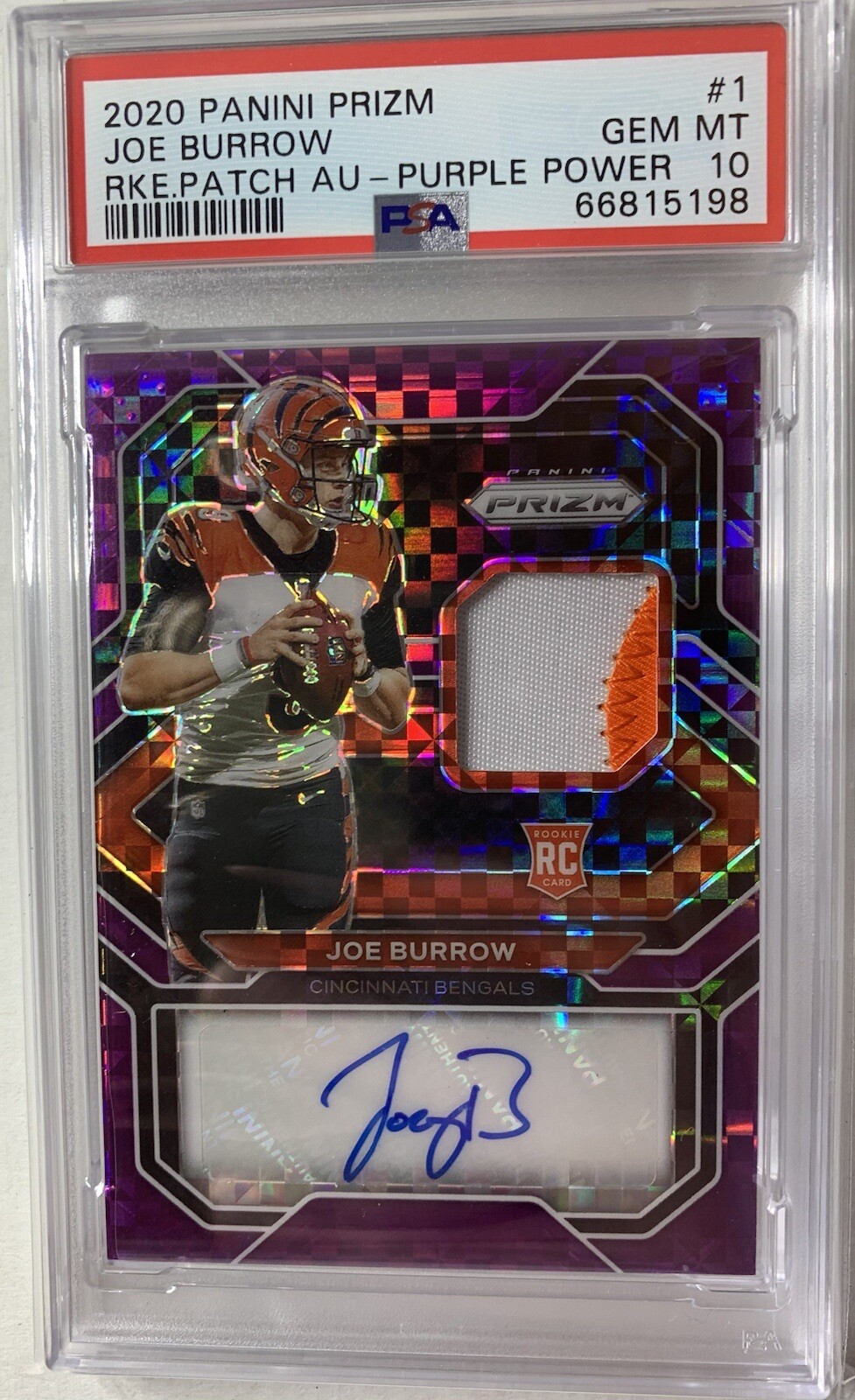 Joe Burrow Panini Prizm Rookie Patch Autographs #1 Purple Power