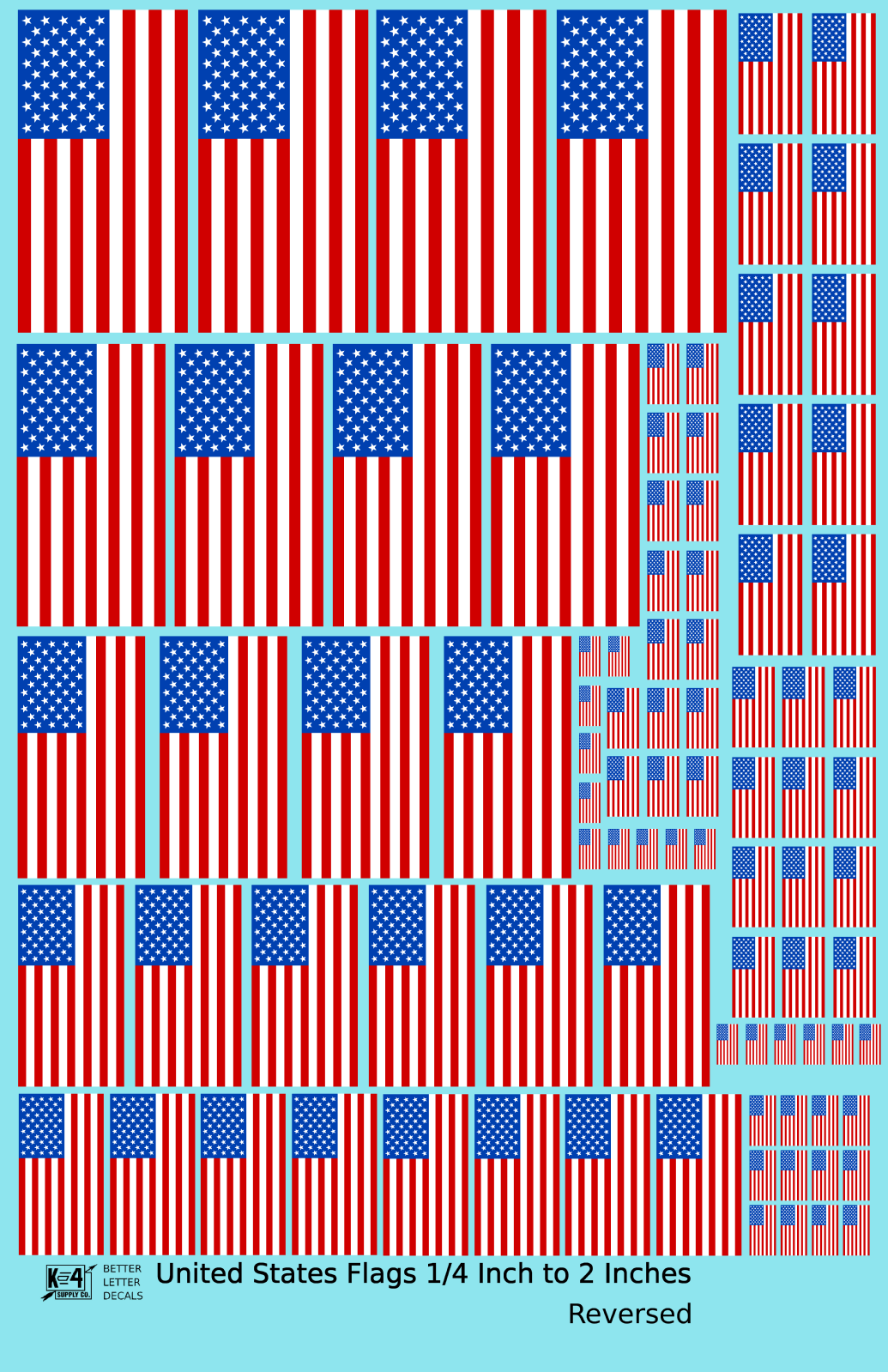 K4 All Scales Scale Decals 50 Star United States US Flag REVERSED Red White Blue