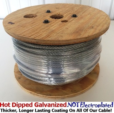Aircraft Steel Cable Wire Rope 500' 5/16'' 7x19 Galvanized Cable w/ Cable Clamps