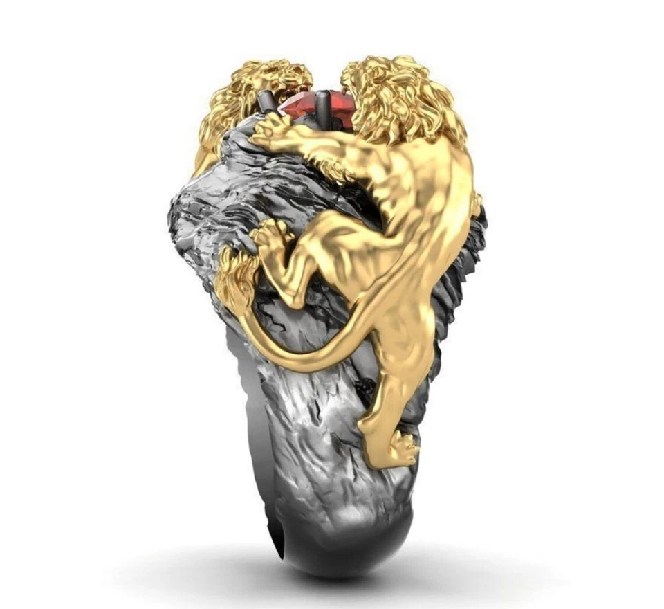 Anillo de dos cabezas de león regalo anillo de diamantes de león, anillo de león para hombre, anillo de oro para hombre Foto 4 de 4